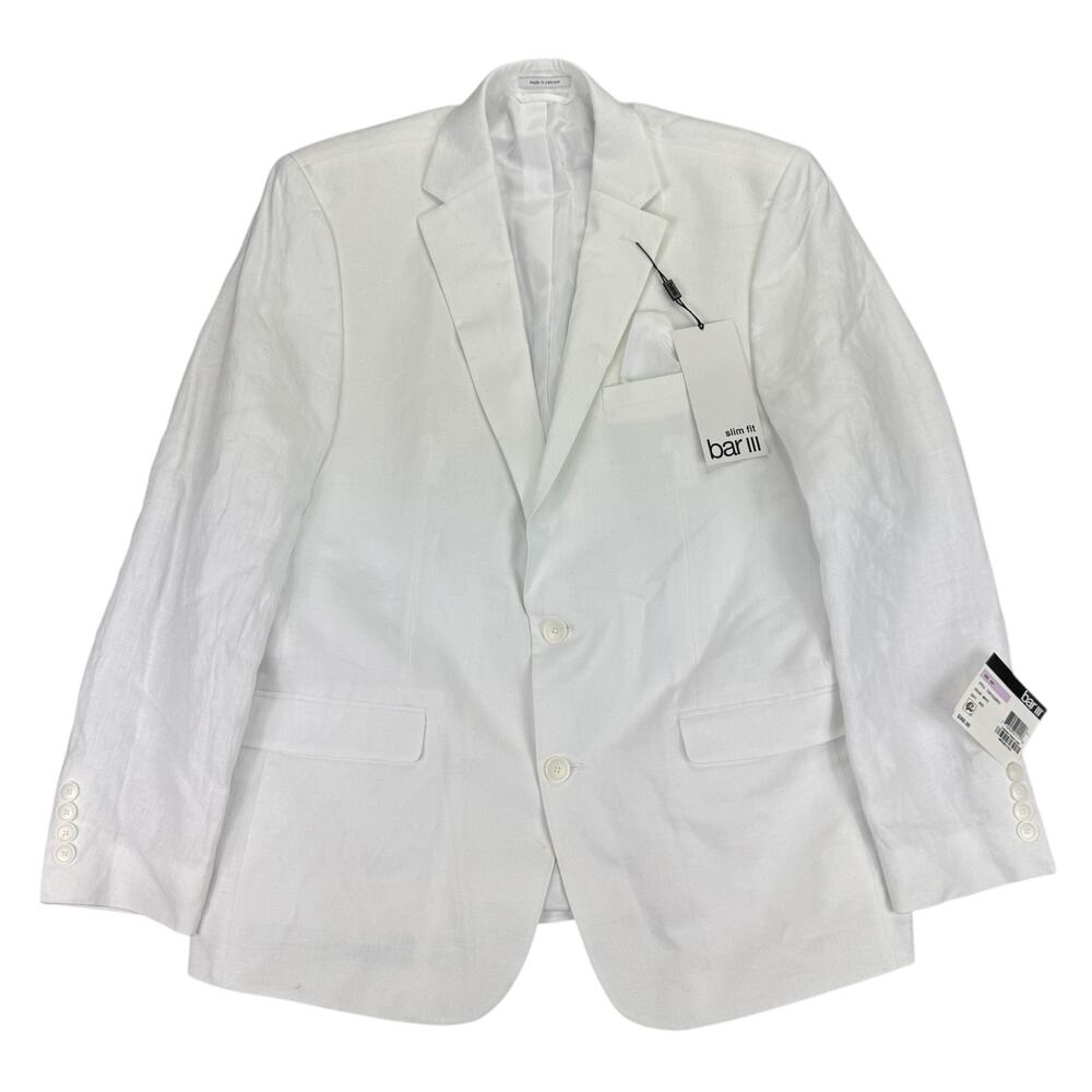 Bar III Mens Slim Fit 100% Linen Solid Suit Jacket White 42R